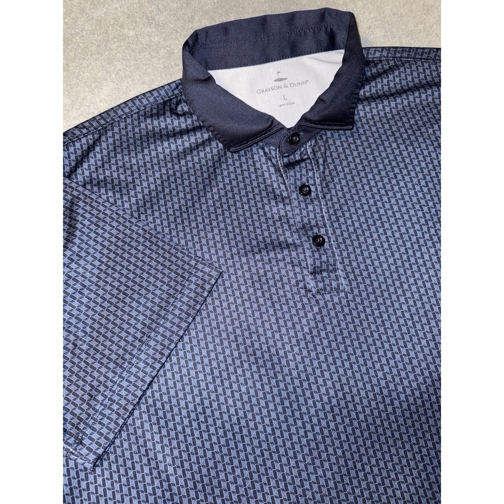 Grayson & Dunn Golf Polo Men's L Blue Performance Geometric Stretch Comfort Prep